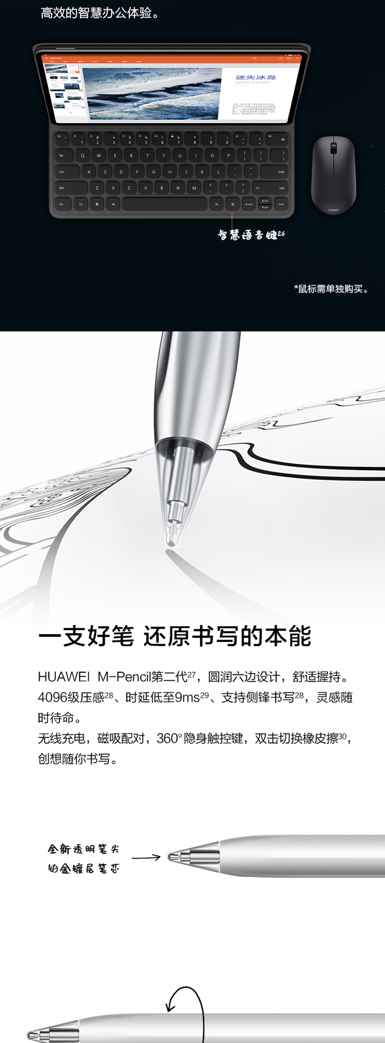 华为HUAWEI MatePad Pro 12.6英寸2021款鸿蒙HarmonyOS麒麟9000E OLED全面屏平板电脑 8+256GB WIFI曜石灰