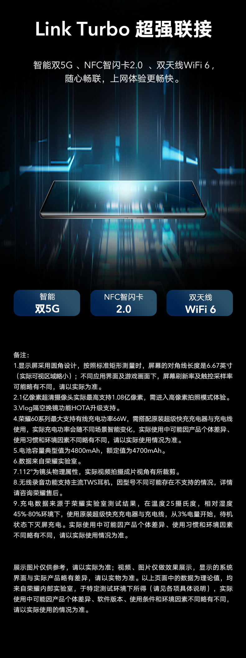 荣耀60 前后双曲设计 1亿像素超清摄影 高通骁龙778G 5G 66W智慧超级快充 全网通版