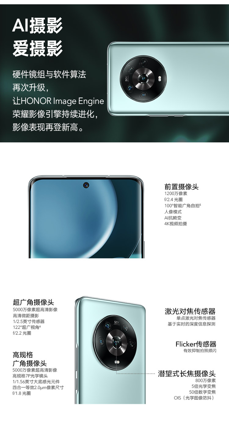 荣耀Magic4 全新一代骁龙8 双曲屏设计 LTPO屏幕 潜望式长焦摄像头 7P广角主摄 5G 全网通版