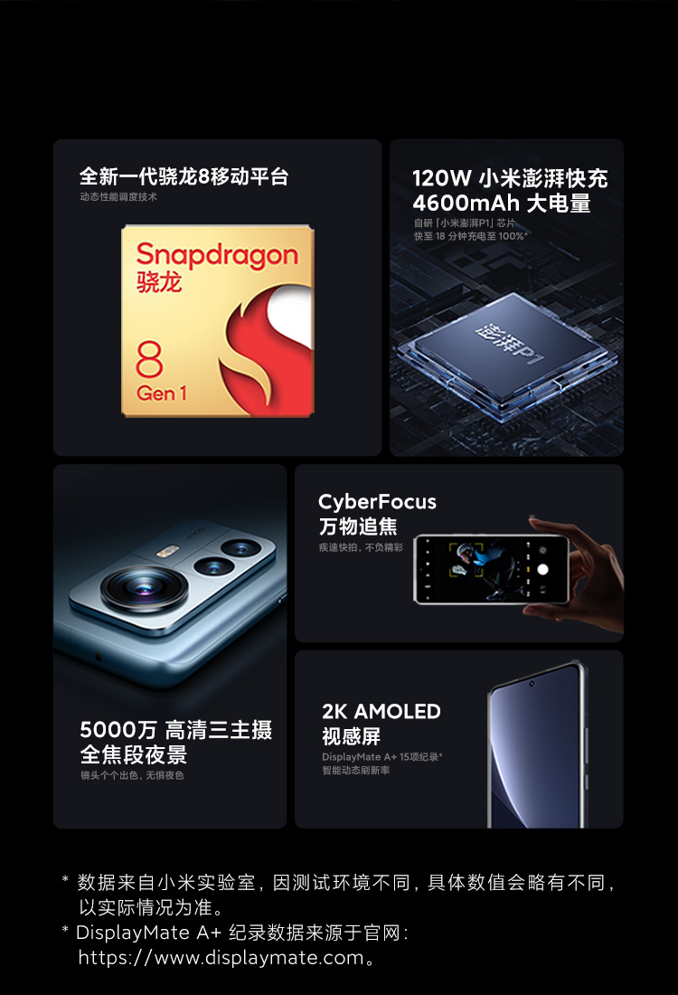 小米12 Pro 骁龙8 Gen1 2K AMOLED 120Hz高刷 5000万疾速影像 120W小米澎湃秒充 5G手机