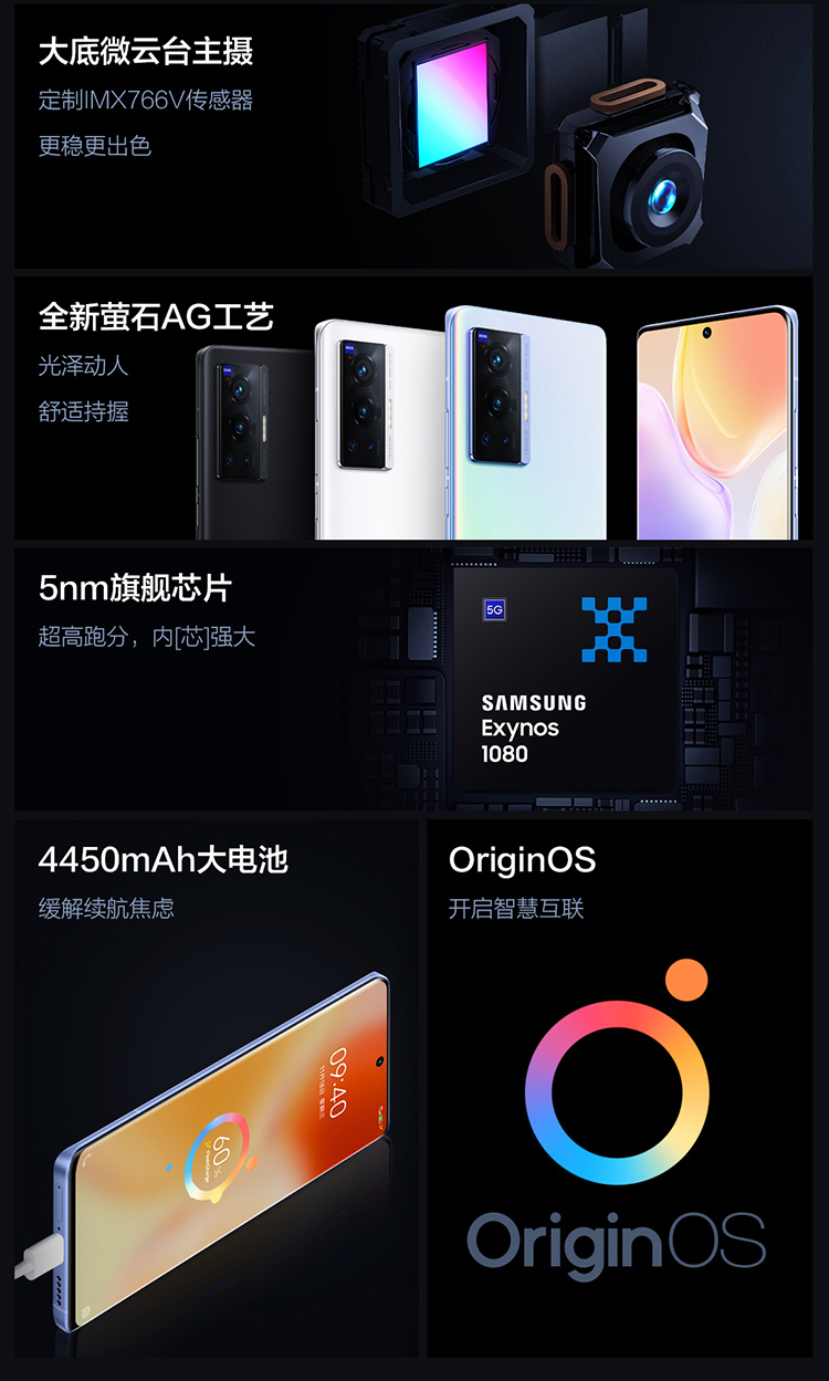 vivo X70 Pro 5nm旗舰芯片 专业影像芯片V1 蔡司光学镜头 120Hz高刷 3200万前置摄像 5G手机