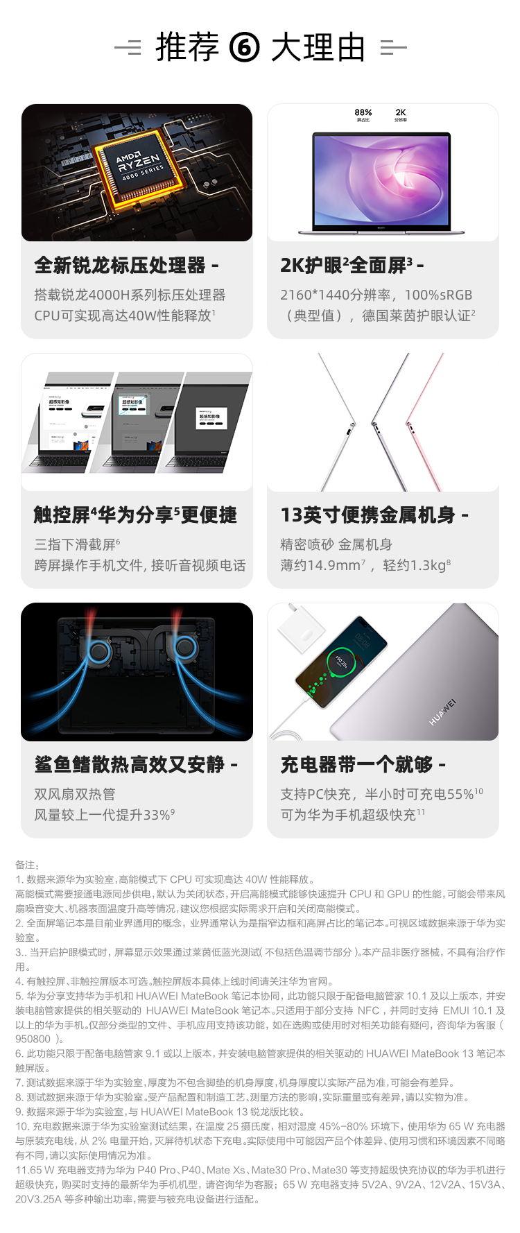 华为（HUAWEI） MateBook 13超轻薄本2K 全面屏多屏协同商务性能办公 银色 R7-4800H/16G/512G固态