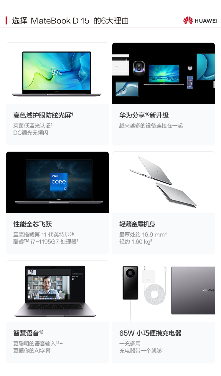 华为笔记本电脑MateBook D 15 2022款 15.6英寸 11代酷睿 i5 16G+512G 锐炬显卡 轻薄本/护眼全面屏