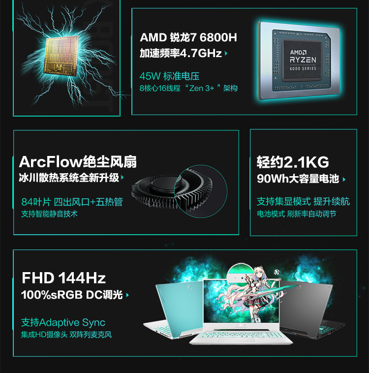 华硕天选3 锐龙版15.6英寸游戏本笔记本电脑(R7-6800H 16G 512G RTX3060 144Hz 100%sRGB高色域电竞屏)青