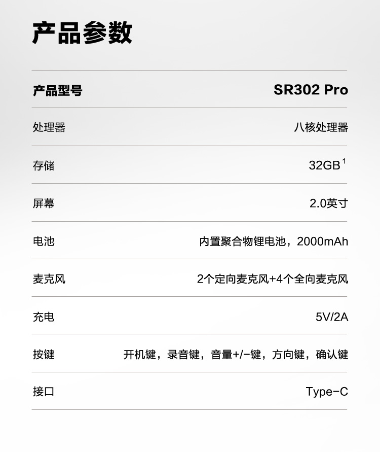 科大讯飞AI智能录音笔SR302Pro录音笔转文字 专业级降噪 360°拾音 免费转写