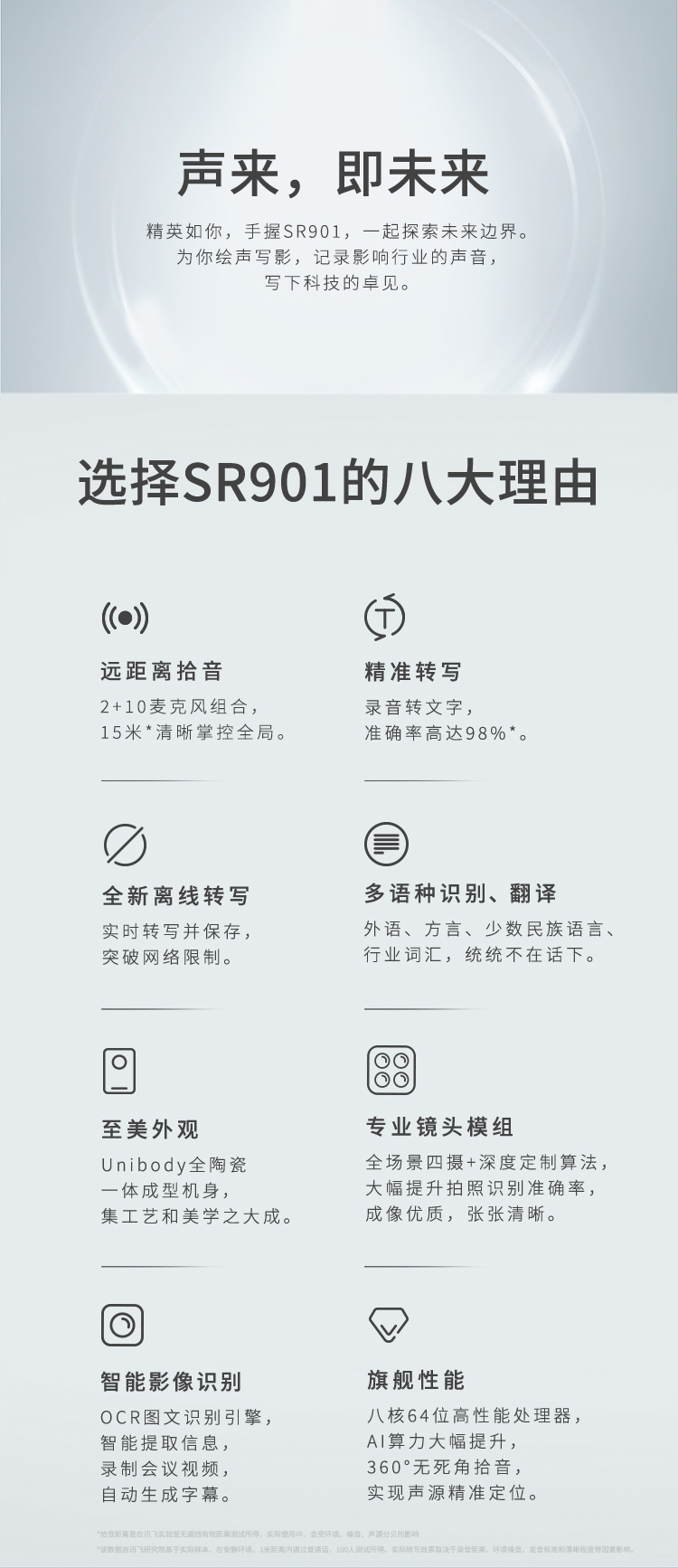 科大讯飞 AI智能录音笔SR901 录音转文字 视频实时翻译 2+10麦克风拾音 OCR识别 离线转写 64G+云储存 钢琴黑