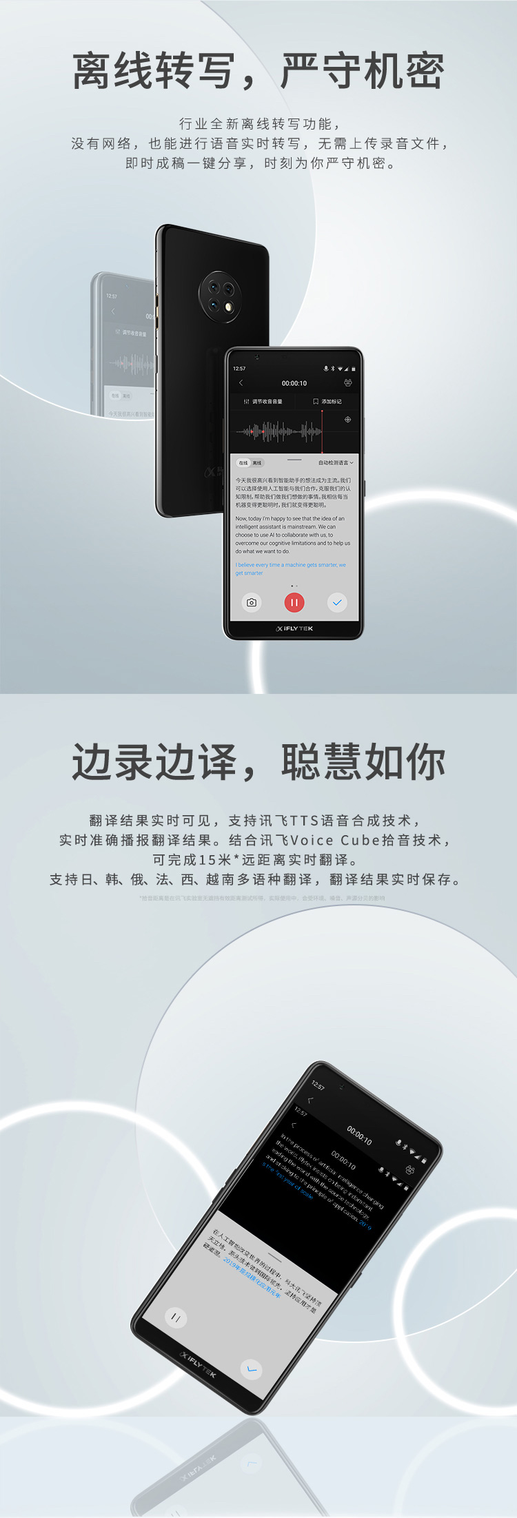 科大讯飞 AI智能录音笔SR901 录音转文字 视频实时翻译 2+10麦克风拾音 OCR识别 离线转写 64G+云储存 钢琴黑