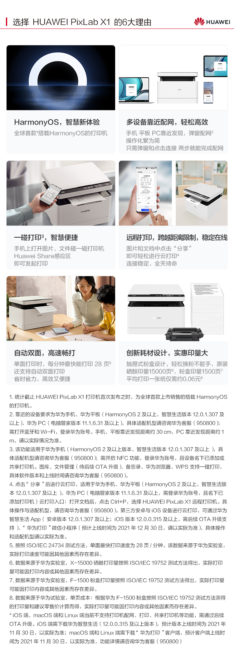 华为黑白激光多功能打印机 HUAWEI PixLab X1 支持打印复印扫描/搭载HarmonyOS/一碰打印高速打印自动双面A4