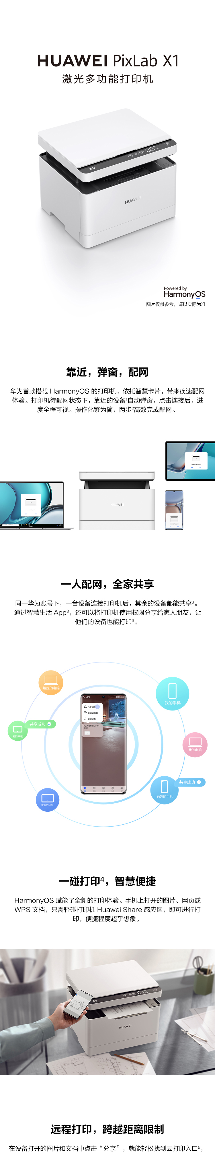 华为黑白激光多功能打印机 HUAWEI PixLab X1 支持打印复印扫描/搭载HarmonyOS/一碰打印高速打印自动双面A4
