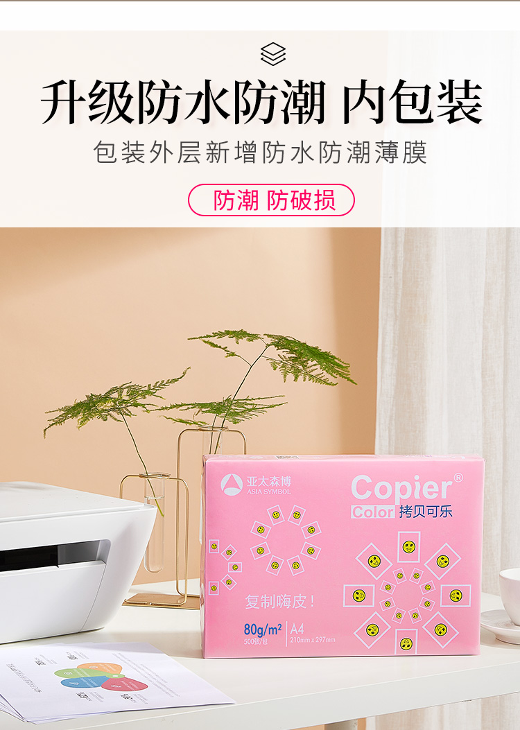 亚太森博（Asia Symbol）拷贝可乐80g A4复印纸 打印纸 双面打印 500张/包 5包/箱（2500张）（百旺系列）